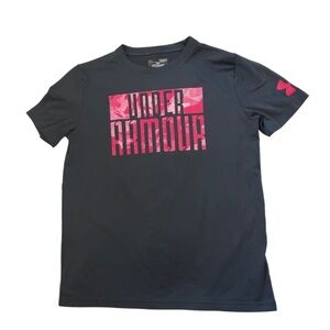 Under Amour Girl's Short Sleeve T-Shirt Gray Pink Activewear Top Size Yth Large